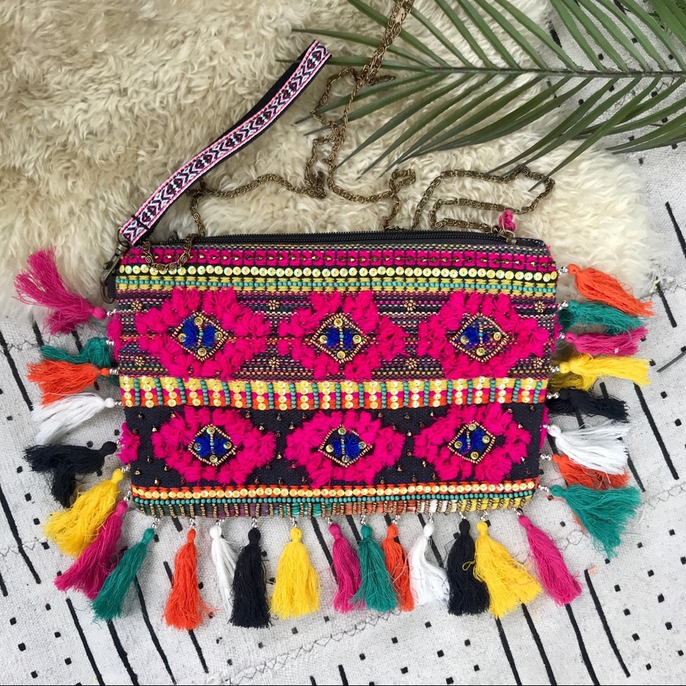 Steven by Steve Madden multi color tassel clutch - Picture 1 of 7